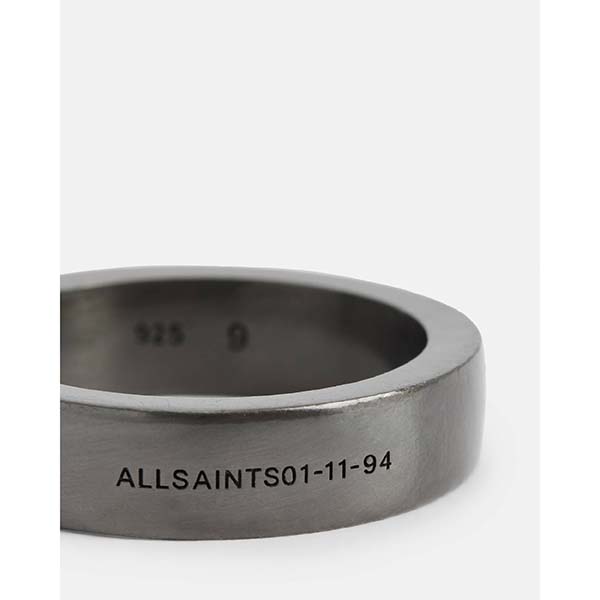 Allsaints Australia Mens Reed Hematite Sterling Silver Logo Rings Dark Silver AU10-087